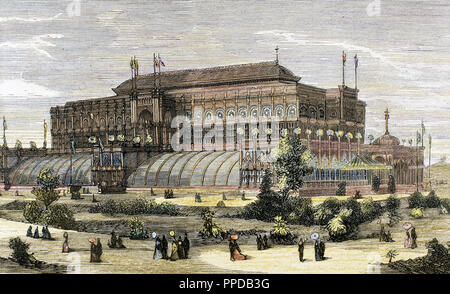 In den Vereinigten Staaten. Die Centennial International Exhibition 1876 in Philadelphia. Gartenbau Halle. Die spanische und amerikanische Abbildung (1876). Stockfoto