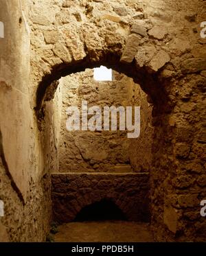 Pompeji. Alte römische Stadt. Haus des Tragischen Dichters. Jahrhundert v. Chr.. Anzeigen eines inneren Kammer. Kampanien, Italien. Stockfoto