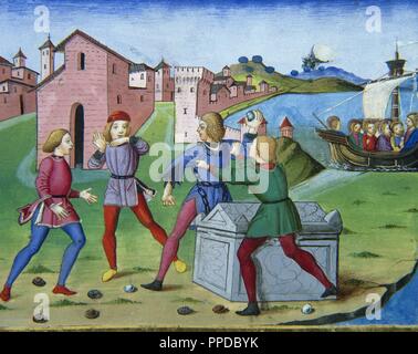 Cristoforo De Predis (1440-1486). Italienische Miniaturisten. Jesus über den See und eine Demon-Possessed Mann in der Region der Gerasener finden. Codex von Predis, 1476. Königliche Bibliothek. Turin, Italien. Stockfoto