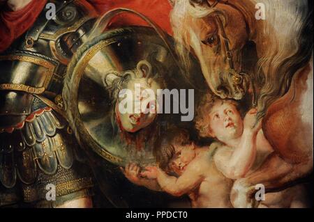 Rubens (1577-1640), flämischer Maler. Perseus Befreiung Andromeda. Öl auf Leinwand. Barock-Stil. 1622. Detail: Eros, Pegasus und Gorgon Schild.  Die Eremitage. Sankt Petersburg. Russland. Stockfoto