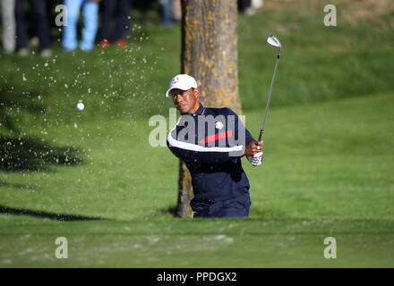 Das Team USA Tiger Woods während der Vorschau Tag zwei der Ryder Cup bei Le Golf National, Saint-Quentin-en-Yvelines, Paris. Stockfoto