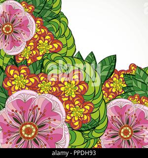 Vector Illustration Grußkarte Beauty und Mode. Hintergrund mit Blumen und Blätter. Zentangl, kritzeln. Nach Malbücher. Stock Vektor