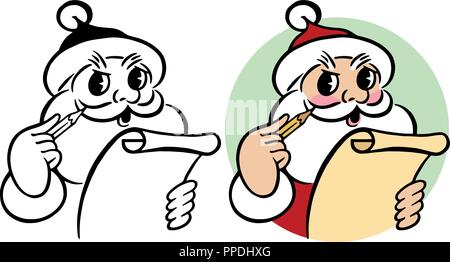 Ein Cartoon von Santa Claus, die eine Liste und es zweimal prüfen. Stock Vektor