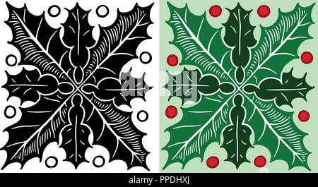 Ein weihnachtsfeiertag Muster von Holly Blätter und Beeren. Stock Vektor