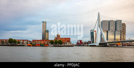Rotterdam, Niederlande. Skyline und Erasmus Brücke am Nachmittag Stockfoto