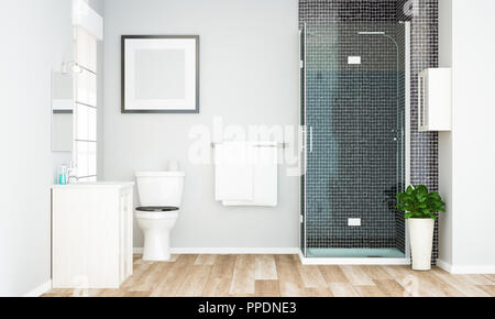 Minimale grau Badezimmer mit leeren Rahmen mockup 3D-Rendering Stockfoto