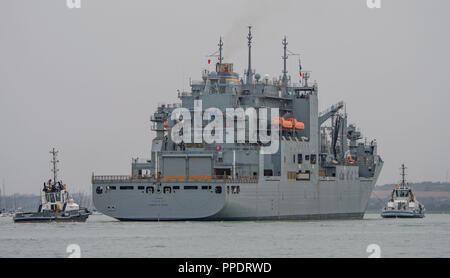 USNS Robert E Peary (T-AKE-5) ein US Navy Schiff zur Versorgung, die ein Zurück Besuch in Portsmouth, Großbritannien am 22. September 2018. Stockfoto