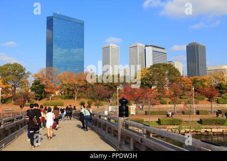 OSAKA, Japan - 22. NOVEMBER 2016: die Menschen besuchen Herbst Schloss Park in Osaka, Japan. Osaka gehört zur 2. größte Metropolregion von Japan (19,3 Milli Stockfoto