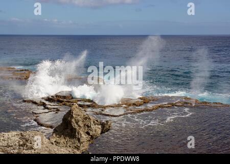 Mapu ein vaea oder "Pfeifen des Edlen' sind natürliche Lunkern auf der Insel Tongatapu, Tonga Stockfoto