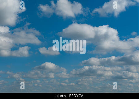 Flauschigen weißen und grauen (Cumulus) Wolken im blauen Himmel Stockfoto