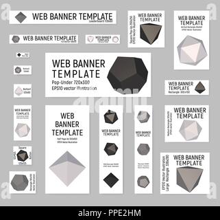 Satz von Banner. Web Templates von Standardgrößen. Vector Illustration. 3d geometrische Figur. Stock Vektor