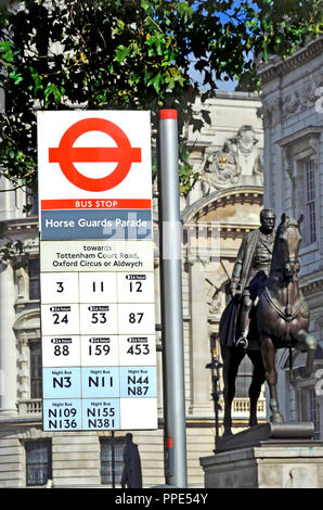 Haltestellenschild auf Horse Guards Parade, Whitehall, London, England, UK. Stockfoto