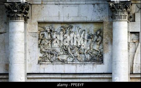 Detail der Siegestor in München Maxvorstadt, aus der Ludwigstraße gesehen. Stockfoto