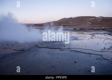 Atacama Tatio Geysire (Del) Dampf in den frühen Morgenstunden Stockfoto