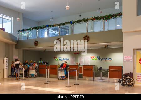 Mahe, Seychellen - November 24, 2017: Die nationalen Terminals am internationalen Flughafen der Seychellen (SEZ) in den Seychellen. | Verwendung weltweit Stockfoto