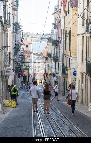 Lissabon Elevador da Bica Bica Seilbahn, Bairro Alto, Rua da Bica de Duarte Belo, Portugal Europa Stockfoto