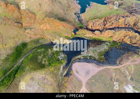 Wasser Teich am Rande des Lake Argyle, aus der Luft gesehen Kimberley im Nordwesten von Australien | Verwendung weltweit Stockfoto
