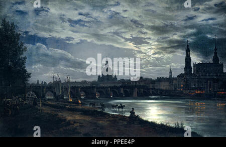 Johan Christian Dahl - Blick auf Dresden von Moonlight 1839 Öl auf Leinwand. Galerie Neue Meister, Dresden, Deutschland. Stockfoto