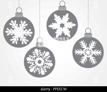 Satz von Weihnachtskugeln geschmückt mit Schneeflocken Stock Vektor