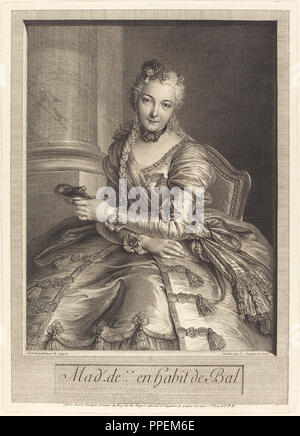 Mme.de m... en Habit de bal. Stand: 1746. Medium: Radierung und Gravur. Museum: Nationalgalerie, Washington DC. Autor: Pierre Louis de Surugue nach charles-antoine Coypel. Stockfoto