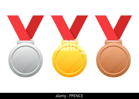 Gold, Silber, Bronze Medaillen Vector Illustration auf weißem Hintergrund Stock Vektor