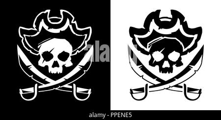 Jolly Roger Schädel in einen Hut und gekreuzte Schwerter symbol Vektor illustration Stock Vektor