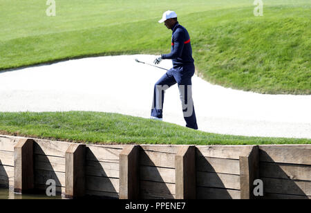 Das Team USA Tiger Woods während der Vorschau Tag zwei der Ryder Cup bei Le Golf National, Saint-Quentin-en-Yvelines, Paris. Stockfoto