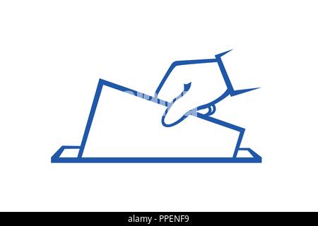 Wähler wirft Stimmzettel auf weißem Hintergrund Wahltag isoliert Stock Vektor