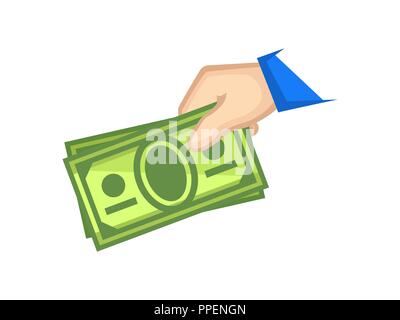 Symbol Barzahlung. Hand mit Bargeld in der farbigen Abbildung Stock Vektor