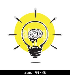 Glühlampe Konzept der Idee vektor Symbol auf weißem Hintergrund. Gehirn in der Glühbirne Konzept Abbildung. Kreative Idee Vektor logo Stock Vektor