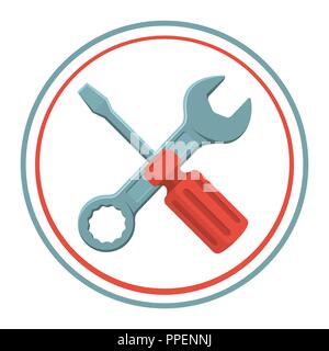 Vektor Symbol der gekreuzten Schraubenschlüssel und Schraubenzieher. Werkzeuge, Wartung, Reparatur Service. Werkzeuge flach Vektor icon. Stock Vektor