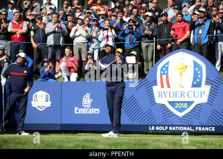 Das Team USA Tiger Woods während der Vorschau Tag zwei der Ryder Cup bei Le Golf National, Saint-Quentin-en-Yvelines, Paris. Stockfoto