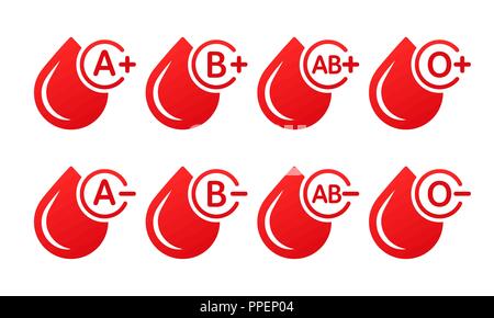 Blutgruppe Vector Icons auf weißem Hintergrund. Tropfen Blut mit Blut Art. Spende Blut Stock Vektor