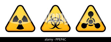 Warnung vektor Zeichen gesetzt. Strahlung, Biohazard Zeichen, chemische Waffen unterzeichnen. Warnzeichen Stock Vektor