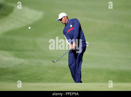 Das Team USA Tiger Woods während der Vorschau Tag zwei der Ryder Cup bei Le Golf National, Saint-Quentin-en-Yvelines, Paris. Stockfoto