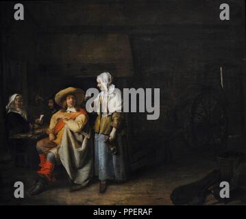 Pieter de Hooch (1629-1684). Niederländisch Golden Age Maler. Offizier und zwei Spieler, 1652-1655. Wallraf-Richartz-Museum. Köln. Deutschland. Stockfoto