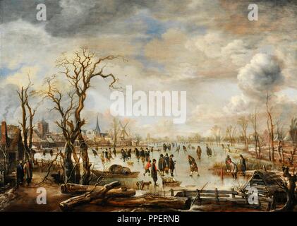 Aert van der Neer (1603/1604-1678). Niederländisch Golden Age Maler. Winterlandschaft mit ablenkungen das Eis ont, Ca. 1655. Wallraf-Richartz-Museum. Köln. Deutschland. Stockfoto