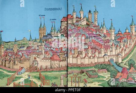 Nürnberg, Alemania. Grabado, coloreado. Liber chronicarum 1493. Stockfoto