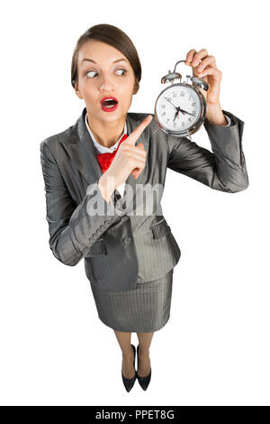 Zeit-management Konzept mit Business Lady mit Wecker Stockfoto