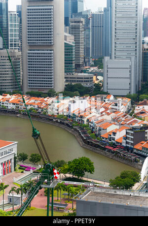 Eine Luftaufnahme von Boat Quay und das Finanzzentrum von der Peninsula Excelsior Hotel in der Innenstadt von Singapur Republik Singapur Asien Stockfoto