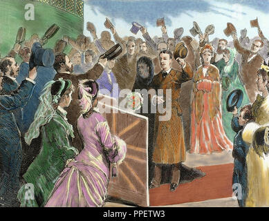 BONAPARTE, Eugene Louis Napoleon (Paris, 1856 - Ulundi, 1879). Französische Prinz. Southampton. Versand der Prinz Louis Napoleon sich an militärischen Operationen gegen die Zulu zu nehmen. 19. Farbige Gravur "Die spanische und amerikanische Abbildung" von Rico, 1879. Stockfoto