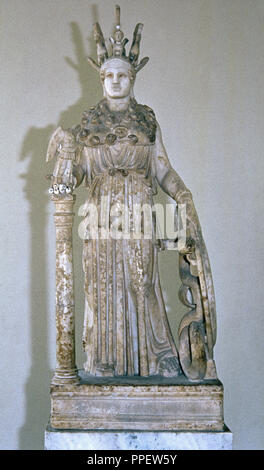 Votive Skulptur von Athena Varvakeion. Kopieren der Athena Parthenos. Römische Periode, 2. vorchristlichen Jahrhundert. Archäologisches Nationalmuseum von Athen. Stockfoto