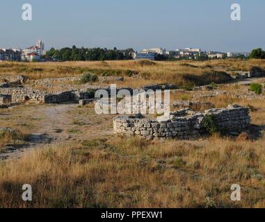 Ukraine. Chersones Taurica. 6. Jahrhundert vor Christus. Griechische Kolonie, die später von den Römern und Byzantinern besetzt. Die Ruinen. Sewastopol. Stockfoto