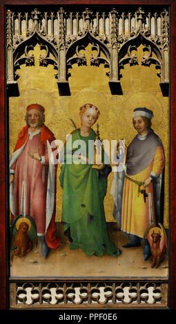 Stefan Lochner (ca. 1400/1410-1451). Deutsche Maler. Der heilige Markus, Lukas und der Hl. Barbara, ca. 1445-1450, Wallraf-Richartz-Museum. Köln. Deutschland. Stockfoto