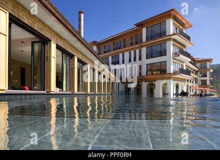 Das Schlosshotel Elmau in Klais ist der Austragungsort des G7-Gipfels im Juni 2015. Stockfoto