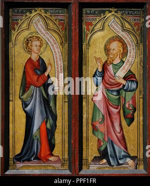 Köln, ca. 1300. Der heilige Johannes der Evangelist und Saint Paul. Die zwei Flügel des ein Altarbild. Wallraf-Richartz-Museum. Köln. Deutschland. Stockfoto