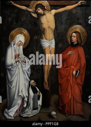 Köln, 1458. Christus am Kreuz zwischen Maria und Johannes. Wallraf-Richartz-Museum. Köln. Deutschland. Stockfoto