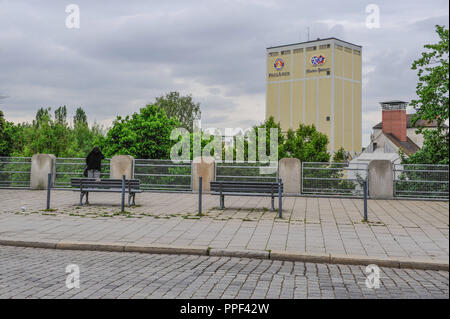 Blick auf das Mälzen Turm der Brauerei Paulaner und Hacker Pschorr im Stadtteil Au in München. Stockfoto