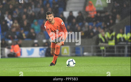 Paulo Gazzaniga der Sporen während der Premier League Match zwischen Brighton und Hove Albion und Tottenham Hotspur im American Express Community Stadion, Brighton, 22 Sept 2018 Redaktionelle Verwendung nur. Kein Merchandising. Für Fußball Bilder FA und Premier League Einschränkungen Inc. kein Internet/Mobile Nutzung ohne fapl Lizenz - für Details Kontakt Fußball Dataco Stockfoto