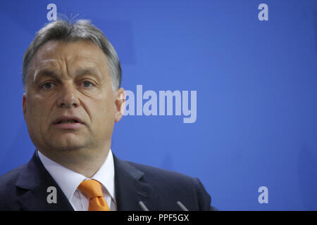 Viktor Orban - Treffen der dt. Bundeskanzlerin Mit Dem Ungarischen Ministerpraesidenten, Bundeskanzleramt, 8. Mai 2014, Berlin. Stockfoto